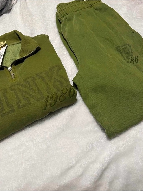 PINK Victoria's Secret Other - Victoria’s Secret PINK Olive Green Quarter-Zip Sweatsuit Set